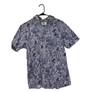 FREE SHIP RJC Hawaiian Shirt Blue Floral 100% Cotton ~ Men’s L